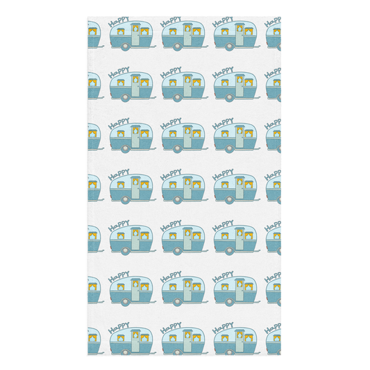 Happy Camper Van Hand Towel – Poly-Cotton Kitchen & Bathroom Towel with Hand Drawn Camper Print