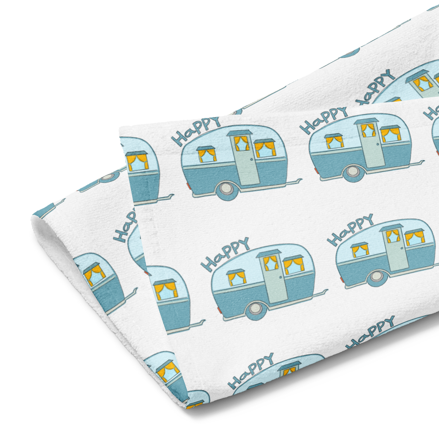 Happy Camper Van Hand Towel – Poly-Cotton Kitchen & Bathroom Towel with Hand Drawn Camper Print
